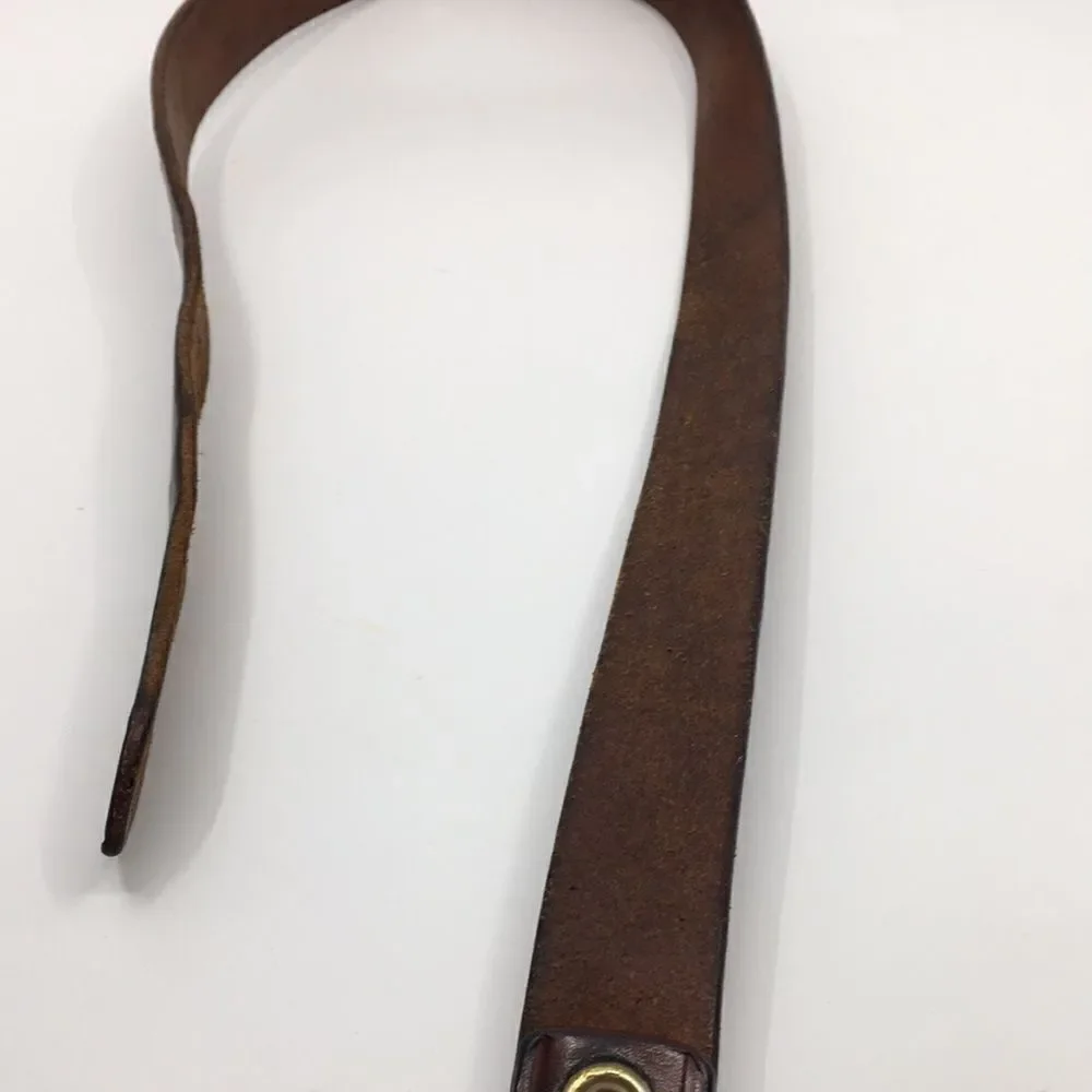 Vintage Cabelas cowhide leather belt brass grommets silver tone buckle Sz 32